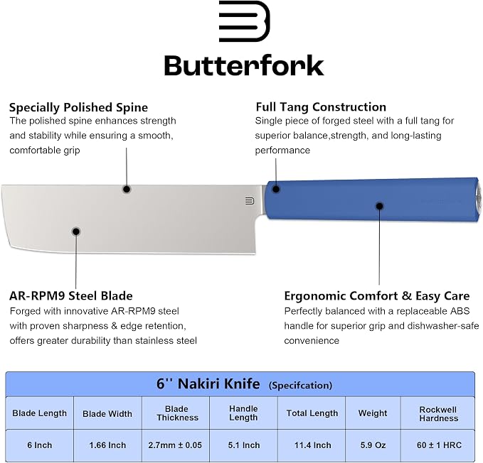 6 Inch Nakiri Knife, AR-RPM9 Steel & Replaceable Handle, Multipurpose Meat Cleaver Vegetable Chef Knife with Oak Sheath, Gift for Home Chefs