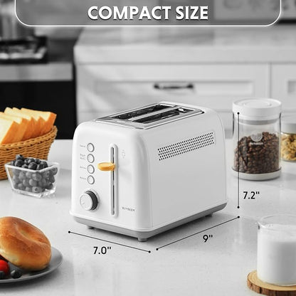 BUYDEEM DT620 2-Slice Toaster, 7 Shade Settings, Extra Wide 1.5'' Slots for Bagel & English Muffin, 6 Toasting Functions, Retro Stainless Steel Toaster with High Lift Lever, Arctic White