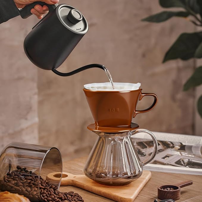 hailanbao Handmade Pour Over Ceramic Coffee Dripper - Authentic Brewing Experience for Camping, Office, and Home (Coffee Brown)