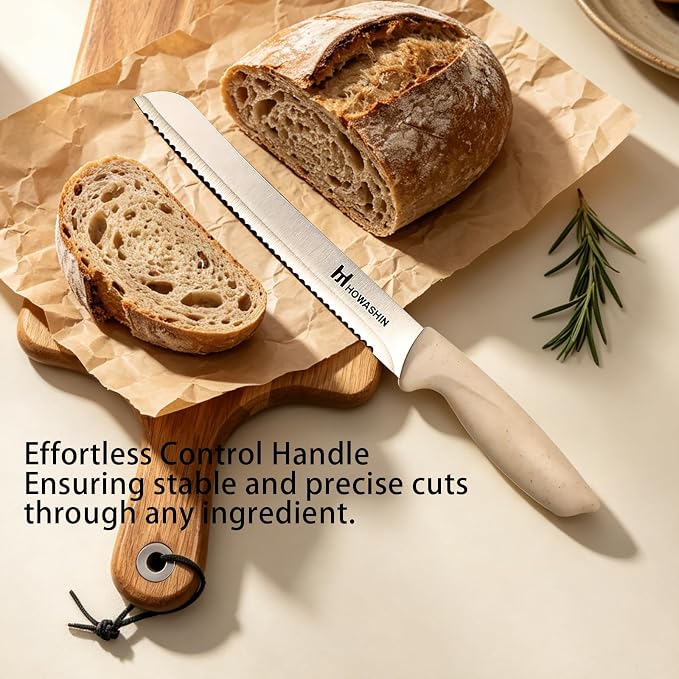 White Knife Set, 14 Pieces Kitchen Knife Set with Knife Sharpener, Knife Set with Block, High Carbon German Stainless Steel Knives Set