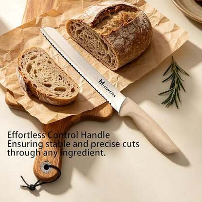 White Knife Set, 14 Pieces Kitchen Knife Set with Knife Sharpener, Knife Set with Block, High Carbon German Stainless Steel Knives Set