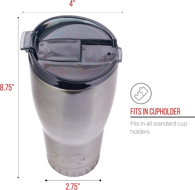 Silver Buffalo Double Walled Vacuum Insulated Stainless Steel Tumbler With Flip Top Lid Keeps Hot and Cold, Travel Coffee Mug Leak Proof Lid, 30 Ounces, Gray