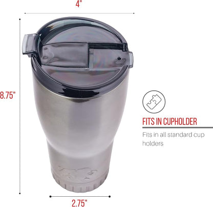 Silver Buffalo Double Walled Vacuum Insulated Stainless Steel Tumbler With Flip Top Lid Keeps Hot and Cold, Travel Coffee Mug Leak Proof Lid, 30 Ounces, Gray