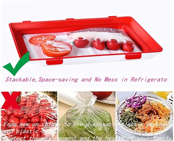 Plastic Food Preservation Trays for Storing Vegetables, Fruits, and Meat, Keeping Them Fresh, Stackable and Reusable Creative Food Preservation Trays (2 Pieces)