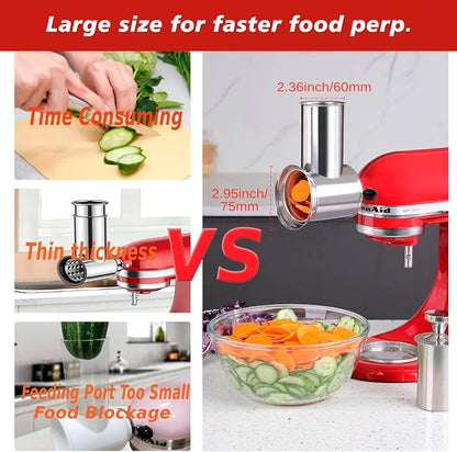 Durable Meat Grinder & Slicer Shredder Attachments Set for Kitchenaid Mixers,Dishwasher Safe Stainless Steel Packs with Cheese Grater & Sausage Stuffer Accessories