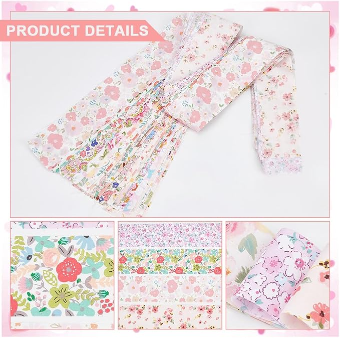 NBEADS 40Pcs Fabric Jelly Rolls, 100% Cotton Quilting Fabric 39x2.6 Inch Flower Pattern Fabrics Strips Precuts Quilt Strips for Blanket Upholstery Home Decor and Purse Making, Pink
