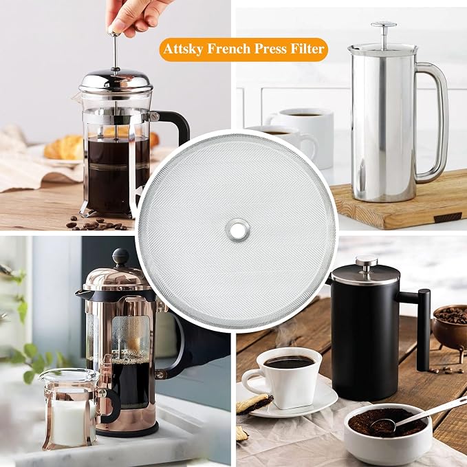 8 Pieces French Press Replacement Parts Stainless Steel Set, 6 Pieces 3.6in Universal French Press Screen, Containing Spiral Disk and Cross Disk for 34oz/3.6 Inch Wide French Press Coffee Press