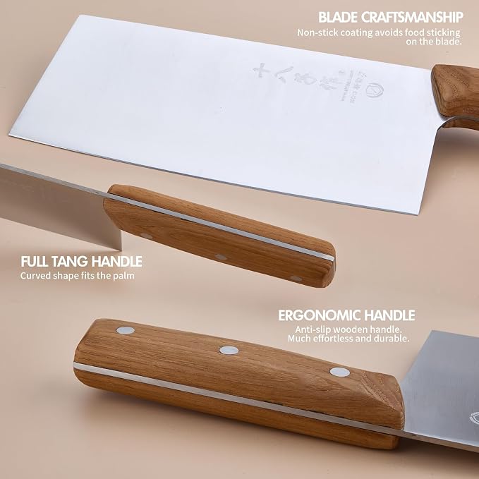 SHI BA ZI ZUO 2 PCS Chinese Kitchen Knife and Santoku Knife Kitchen Knife Set Chef Knife for Cutting Meat and Vegetables,with Ergonomic Design Wooden Handle