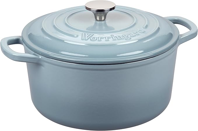 VORRINGARD Enameled Cast Iron Dutch Oven Pot with Lid, for Sourdough Bread Baking, Round Dutch Ovens, 4.5 Quart, Sea Salt