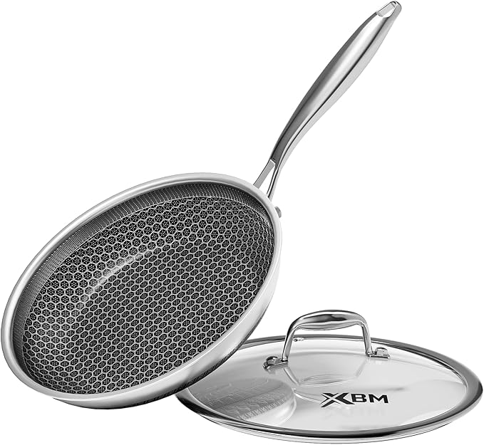 Nonstick Frying Pan with Lid 7-Inch, Durable Stainless Steel Skillet, Induction Cooktop Compatible, PFOA-Free Scratch-Proof, Dishwasher & Oven Safe, Stay-Cool Handle, Silver Kitchen Cookware