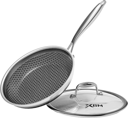Nonstick Frying Pan with Lid 7-Inch, Durable Stainless Steel Skillet, Induction Cooktop Compatible, PFOA-Free Scratch-Proof, Dishwasher & Oven Safe, Stay-Cool Handle, Silver Kitchen Cookware