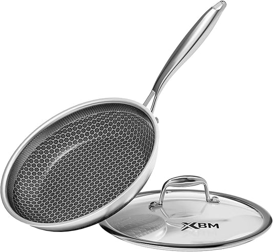 Nonstick Frying Pan with Lid 7-Inch, Durable Stainless Steel Skillet, Induction Cooktop Compatible, PFOA-Free Scratch-Proof, Dishwasher & Oven Safe, Stay-Cool Handle, Silver Kitchen Cookware