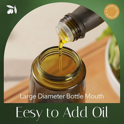 YARRAMATE 16oz/470ml Light-Blocking Dark Oil Sprayer for Cooking, 2 in 1 Olive Oil Dispenser Bottle for Kitchen, Dark Green Glass Oil Bottle, Food-Grade Oil Mister for Air Fryer, BBQ (PeachPink)