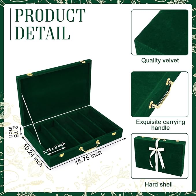 Pickmesh Silverware Case with Lid and Handle, Silverware Storage Box Sterling Silver Flatware Chest Without Silver Tarnish Proof Utensils Organizer for Kitchen Decor Wedding Gifts(Emerald,1 Layer)