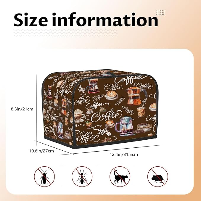 Toaster Cover 4 Slice Wide Slot Coffee ThemeBread Toaster Oven Dustproof Cover Small Appliance Kitchen Covers Dust and Fingerprint Protection for Women Gift 4 Slice