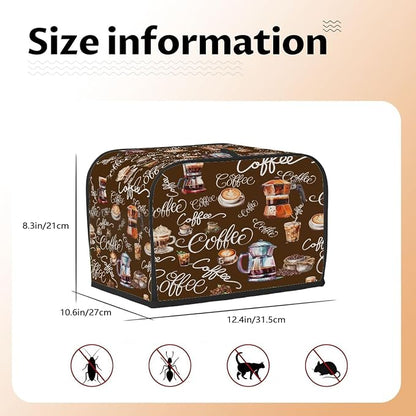 Toaster Cover 4 Slice Wide Slot Coffee ThemeBread Toaster Oven Dustproof Cover Small Appliance Kitchen Covers Dust and Fingerprint Protection for Women Gift 4 Slice