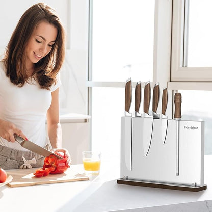 Magnetic Knife Holder Stand,Stainless Steel Magnetic Knife Block Without Knives,Power Magnetic Knife Rack Strip,Double Sided Magnet Knife Storage Organizer