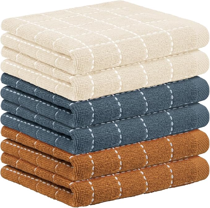 Nialnant 6 Pack Terry Kitchen Towels, Dish Cloths for Washing Dishes, 100% Cotton Reusable Cleaning Rag,Ultra Soft Absorbent, Quick Drying Dish Towels for Kitchen,12x12 Inches