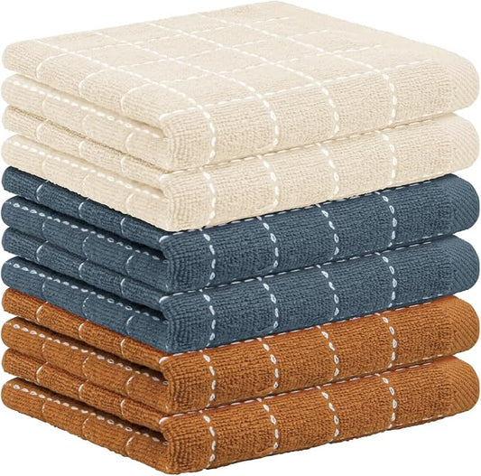 Nialnant 6 Pack Terry Kitchen Towels, Dish Cloths for Washing Dishes, 100% Cotton Reusable Cleaning Rag,Ultra Soft Absorbent, Quick Drying Dish Towels for Kitchen,12x12 Inches