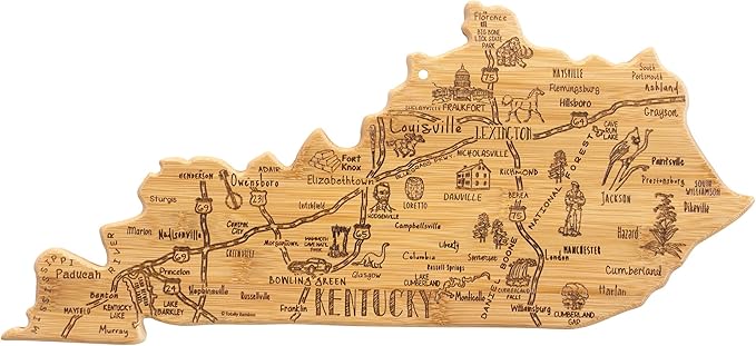 Totally Bamboo Destination Kentucky Shaped Cutting Board – Bamboo Charcuterie and Serving Board with Hang Tie for Wall Display