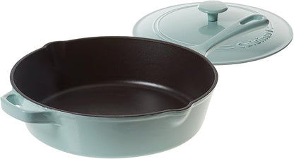 Cuisinart Chef's Classic Enameled Cast Iron Dutch Oven with Lid, Porcelain Enameled Interior, Oven Safe, Induction Compatible, 12-Inch, Chicken Fryer, Light Blue