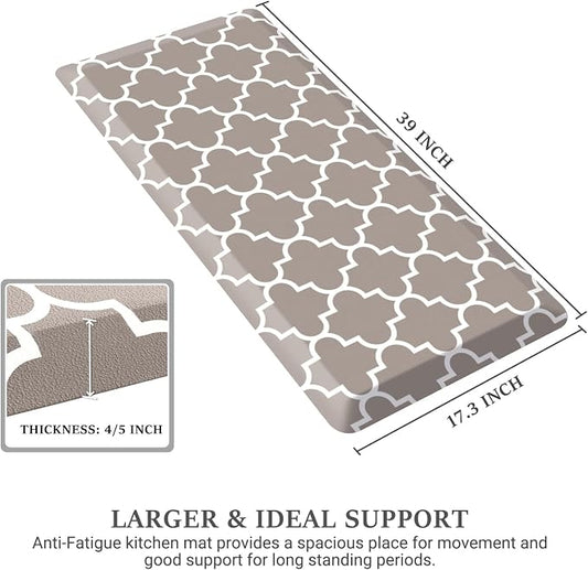 WISELIFE Kitchen Runner Rugs Anti-Fatigue mats - 4/5 Inch Non Slip Waterproof Ergonomic Comfort Mat for Kitchen, Floor Home, Office, Sink, Laundry (17.3"x 39",Khaki)