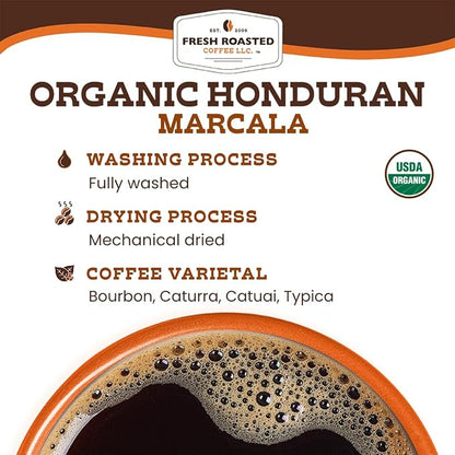Fresh Roasted Coffee, Organic Honduran Marcala Whole Bean Coffee, Medium Roast, USDA Organic, 100% Single Origin, Kosher, 2 lb (32 oz)
