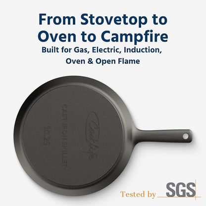 COOKLIFE 10 Inch Lightweight Pre-Seasoned Cast Iron Skillets with Stainless Steel Lid - Smooth Polished Surface, Easy to Clean Cast Iron Pan Use in the Oven, on the Stove or Grill