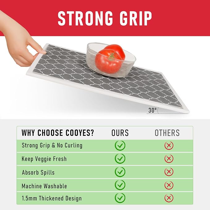 Cooyes Refrigerator Liners 17.7" x 360", Absorbent Strong Grip Fridge Mats Machine Washable, Non-Adhesive Refrigerator Shelf Liner for Fridge Bins & Kitchen Cabinets, Gray