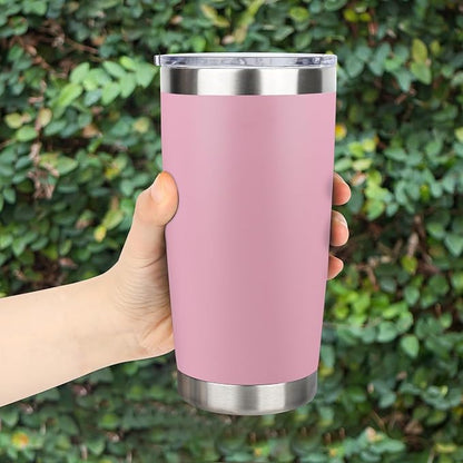 20oz Stainless Steel Tumbler Bulk with Lid, Travel Mug - Double Wall Vacuum Powder Coated Cup - Light Pink, 6 Pack
