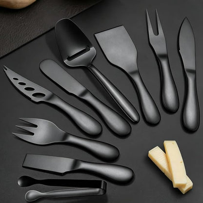 Premium Stainless Steel Black Cheese Tool Set - 12 Piece Cheese Knife & Cheese Markers Gifts Set - Cut, Butter Spreader Slicer Mini Serving Tongs,Birthday Wedding Christmas All Your Favorite Cheeses