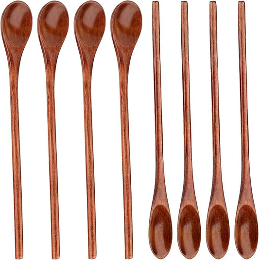 8 Pieces Wooden Spoons Set, 8 Inch Small Wooden Spoons for honey, Long Handle Mixing Teaspoon, Handmade Wood Coffee Spoon, Tiny Stirring Spoon for Kitchen Desserts Tasting