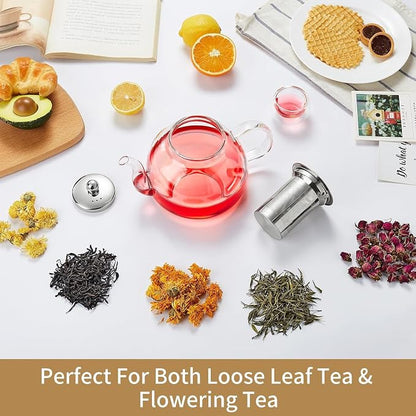 DOPUDO 42OZ (1250ML) Glass Teapot with Infuser Stovetop Safe, Clear Glass Tea Pot Kettle, Borosilicate Tea Pot with Infusers Filter for Loose Tea, Tea Kettle Dishwasher Safe
