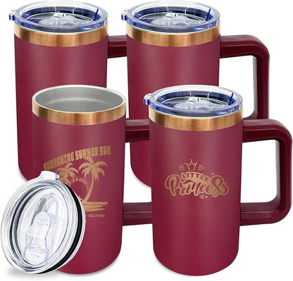 20 oz Insulated Coffee Mug with Lid, Stainless Steel Coffee Tumbler Bulk, Double Wall Vacuum Travel Mug with Handle, Leakproof Powder Coated Coffee Cups for Hot and Cold Drinks (Red,4 pack)