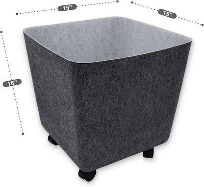 Welaxy large tall rolling Storage basket with wheels Mobile Office Felt open Bin for backpack Toys Pet Books Clothes throw blanket organize Closet Bathroom Pantry Kitchen (Charcoal)