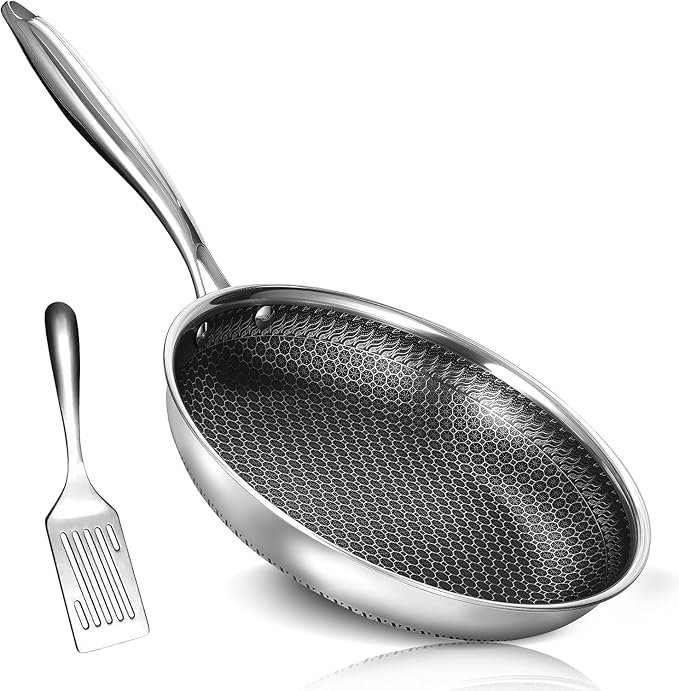 USELUCK 8 Inch Nonstick Frying Pan, Stainless Steel Skillet with Honeycomb Surface, Induction Compatible, Oven & Dishwasher Safe, PFAS-Free Cookware