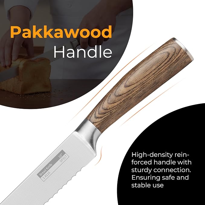 ZHANG XIAO QUAN Serrated Bread Knife 10", German Stainless Steel Bread Knife, Sourdough Cutter for Slicing Homemade Bagels & Cake