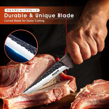 Huusk Boning Knife for Meat Cutting 5.5 Inch, Japanese Trimming Knife with Sheath, Sharp Fish Fillet Knives, Outdoor Hunting Knives, Gift for Men and Women