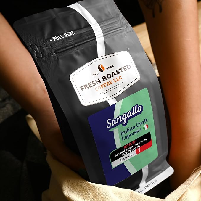 Fresh Roasted Coffee, Sangallo Italian Craft Artisan Blend Whole Bean Coffee, Medium Roast, Kosher, 12 oz