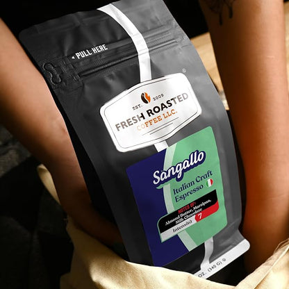 Fresh Roasted Coffee, Sangallo Italian Craft Artisan Blend Whole Bean Coffee, Medium Roast, Kosher, 12 oz