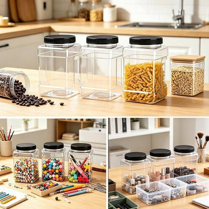 3 Pack 98Oz Square Plastic Jars, Wide Mouth Airtight Food Storage Containers with Lids for Dry Goods, Candy, Cookies, Snacks, Nuts & Pantry Organization, Easy-Grip PET Canisters Jar