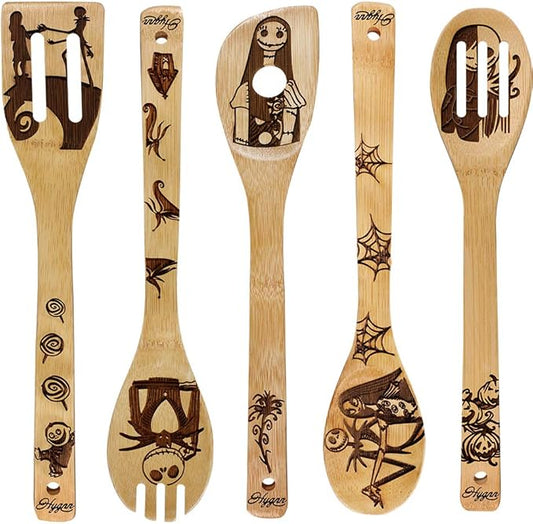 Nightmare Wooden Spoons Great Utensil Set Fun Idea Serving Utensils Burned Bamboo Spoons Kitchen House Warming Present Slotted Spoon 5 Piece