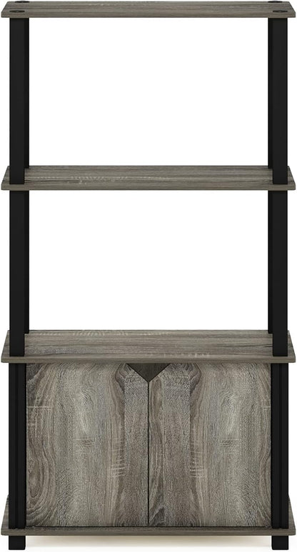 Furinno Brahms 4-Tier Multipurpose Bookcase/Bookshelf/Display Shelf/Display Rack with Door, French Oak Grey/Black