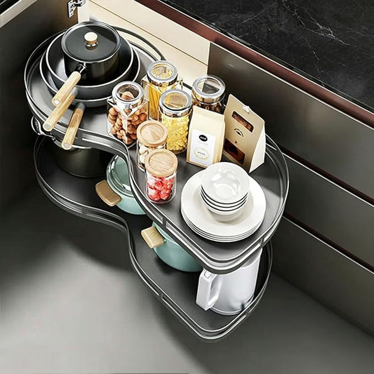Blind Corner Cabinet Organizer Pull Out, 2 Tier Magic Corner Pull Out Shelves for Kitchen Storage, Soft Close Adjustable Height Organizer, Heavy Duty Metal Rack for Pots, Pans and Pantry Items