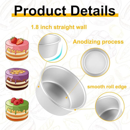 FrutPunch 4 Inch Cake Pan, Anodized Aluminum Baking Round Cake Pans Tins Bakeware, Mini Cake Pans for Birthday Wedding, Mirror Finish, Easy Releasing, Set of 3