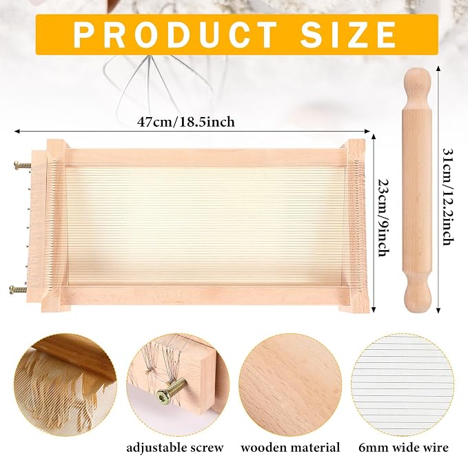 SiliFine Chitarra Cutter Italian Pasta with Rolling Pin Guitar Board Making Tool Pasta Machine for Spaghetti, Lasagna(Wood Color,Wood)