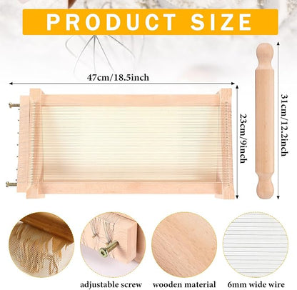 SiliFine Chitarra Cutter Italian Pasta with Rolling Pin Guitar Board Making Tool Pasta Machine for Spaghetti, Lasagna(Wood Color,Wood)