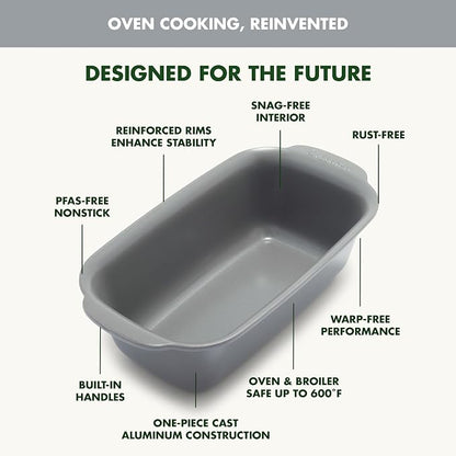 GreenPan Premiere Ovenware Healthy Ceramic Nonstick 1 lb. Loaf Baking Pan, PFAS-Free, Warp-Free Bakeware, Durable Quick Heating, Oven & Broiler Safe to 600F, Dishwasher Safe, Gray
