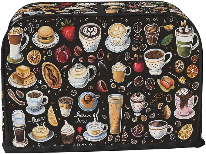 Coffee Toaster Cover 4 Slice Wide Slot Washable Toaster Covers | Fruit Lemon Dust and Fingerprint Protection Bread Maker Covers for Kitchen Accessories Decor Bakeware Women Gift