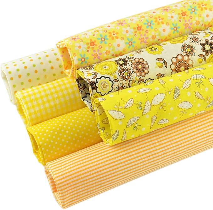 7 Pieces Cotton Fabric Plain Printed (20"x20"), Comfortable DIY Artcraft Material for Quilting, Patchwork Fabric Yellow